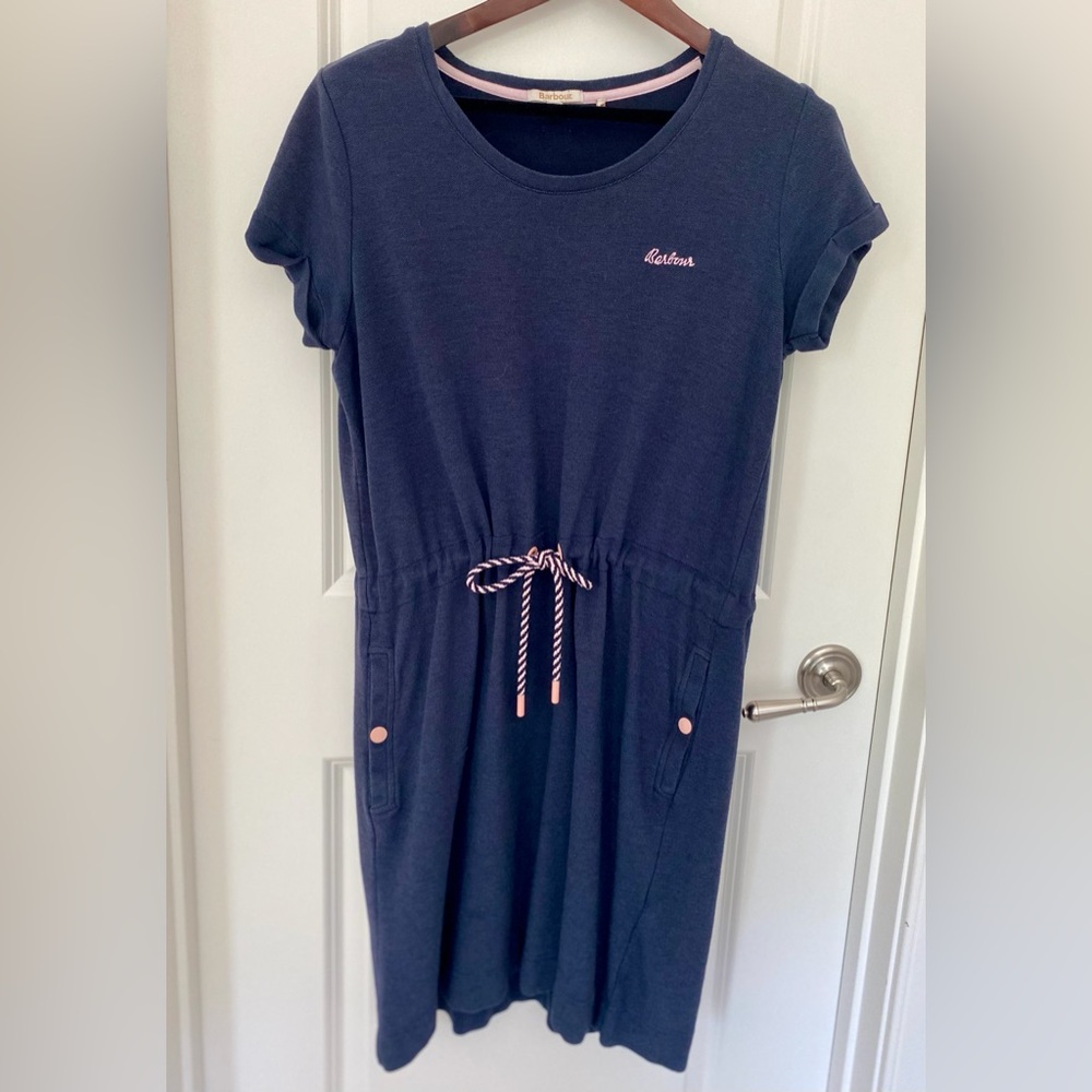Barbour Navy Blue T-shirt Dress with Waist Tie Size 10